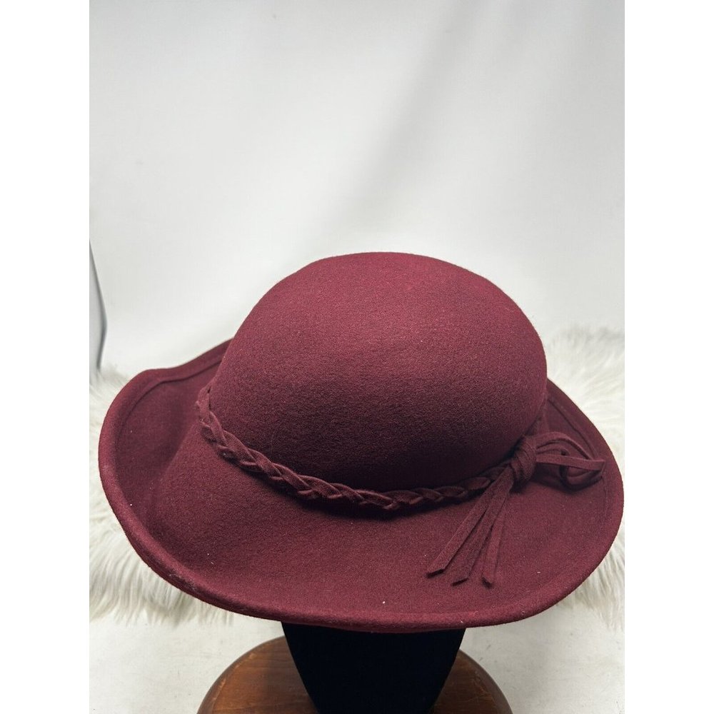Kathy Jeanne Wide Brim Floppy Hat With Braided Band Detail Burgundy